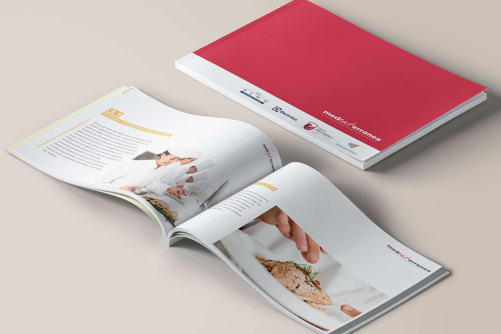 Mockup grafica coordinata accademia di formazione enogastronomici MEDEATERRANEA Agenzia di comunicazione Napoli - Libellula Grafica Lab